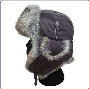 Mad Bomber Hat Rabbit Fur Lined Adult Size Medium Brown Ear Flaps Hunting Winter